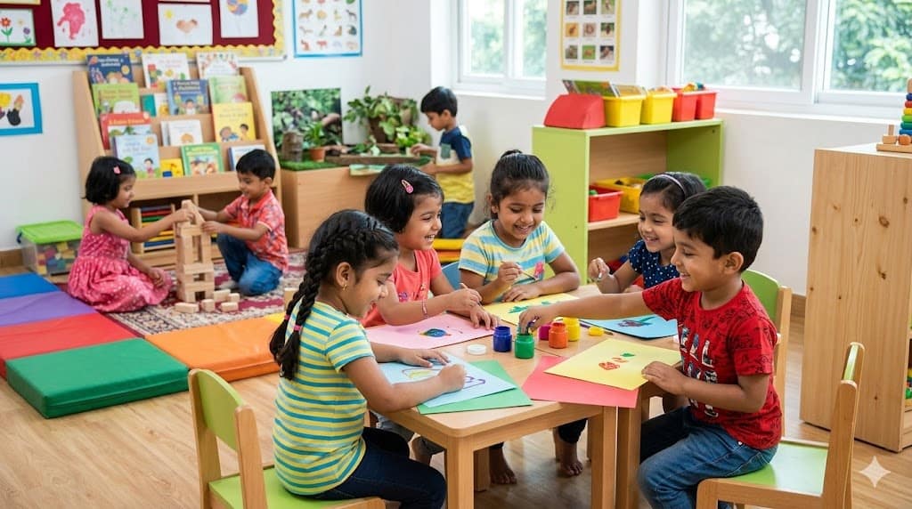 Preschools in Indiranagar Bangalore 2026 Children engaged in creative classroom activities at preschools in Indiranagar.